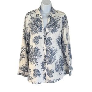 NWT Rachel Zoe blue and white button front blouse, size medium, 100% linen.